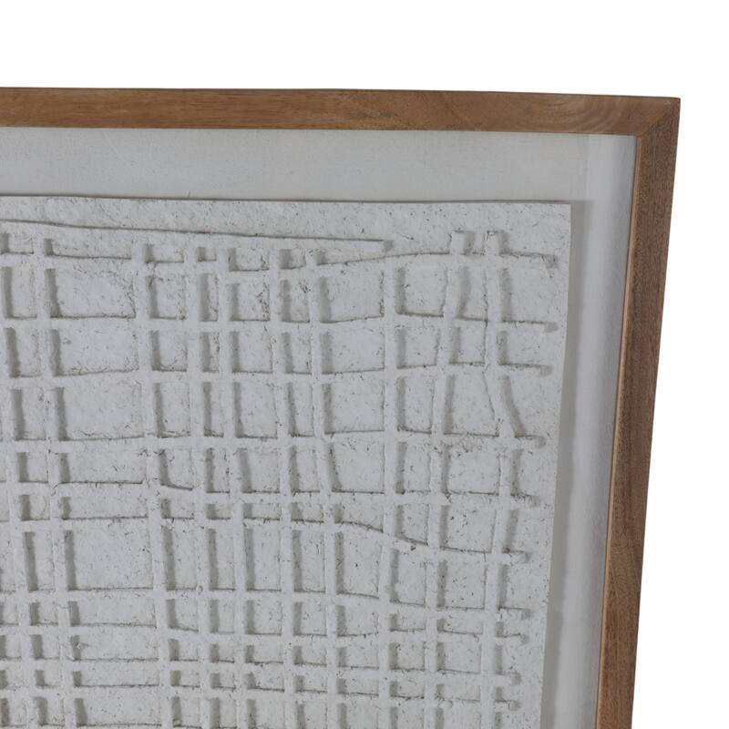 Wood Fabric Framed Wall Art Abstract Texture Design Finish - 48" Ivory
