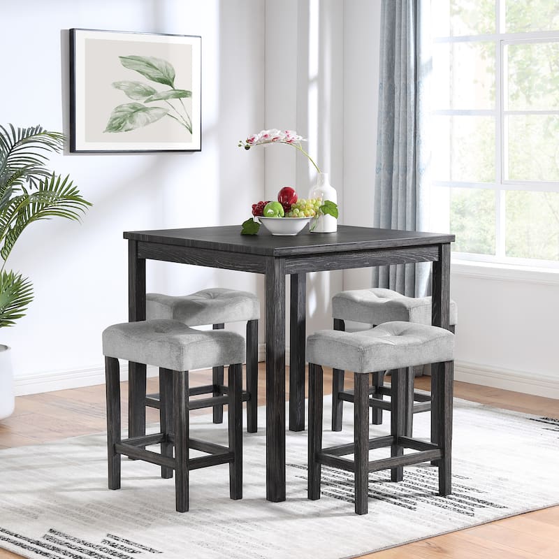 Roomfitters 5-Piece Dining Table Set with Upholstered Stools, Industrial Bar Table for Dining or Breakfast Nook