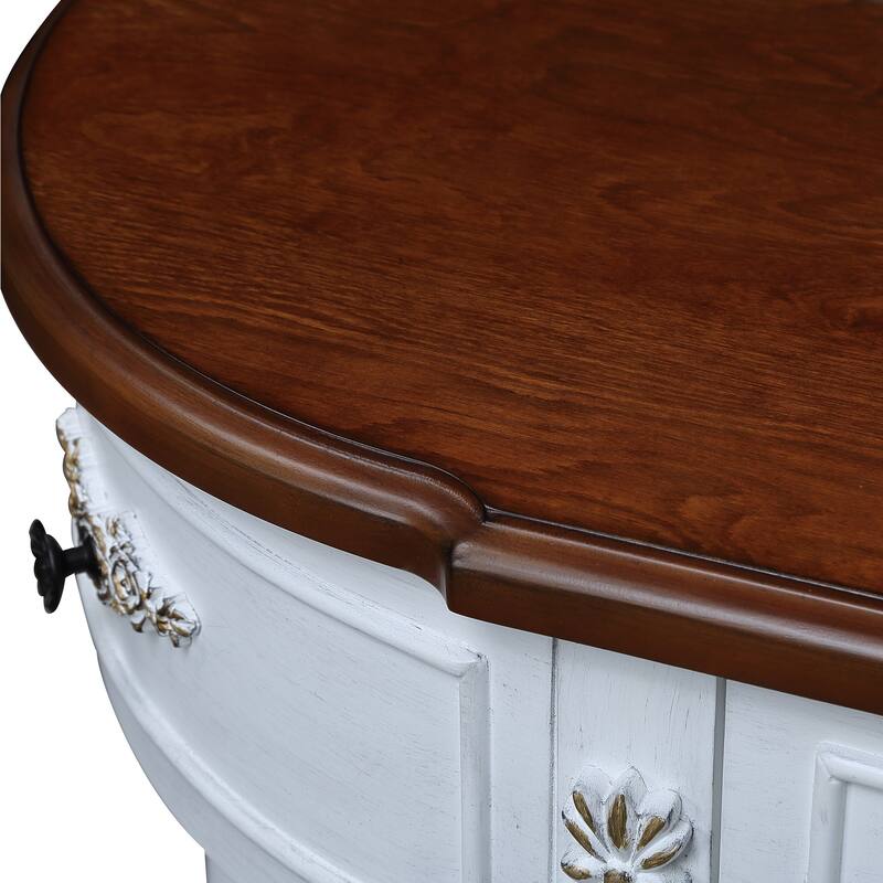 Curved Wood Console Table Sofa Table with Open Shelf and Drawers