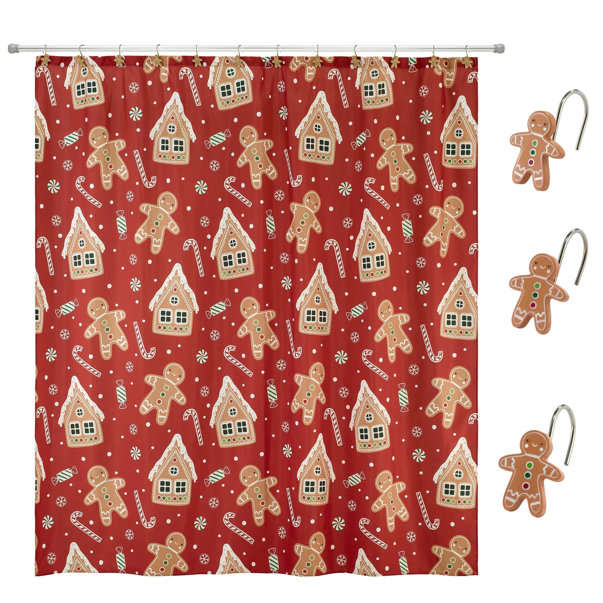 Avanti Gingerbread Man Shower Curtain & Hook Set