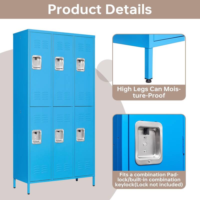2 Tier Metal Lockers with 6 Doors for Employee School Gym
