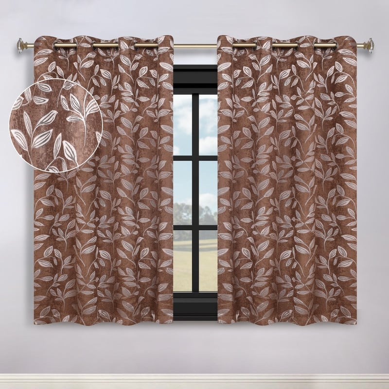 Superior Modern Bohemian Leaves Room Darkening Curtains with Grommets - 52" X 63" - Copper