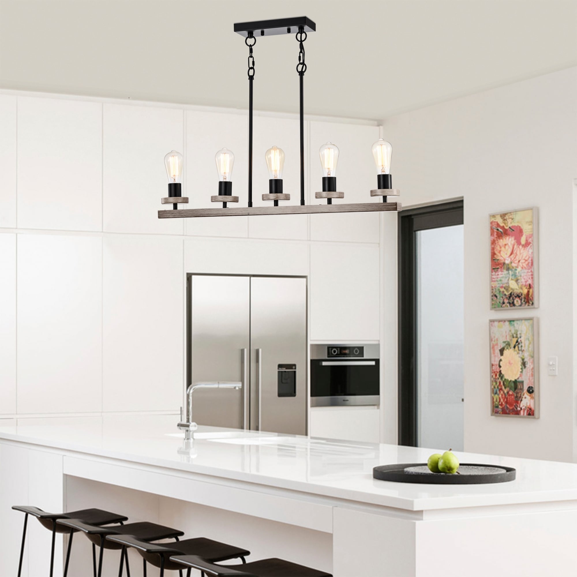 Warehouse of Tiffany Funa 30 Inch Matte Black Kitchen Island Adjustable High with 5 Light