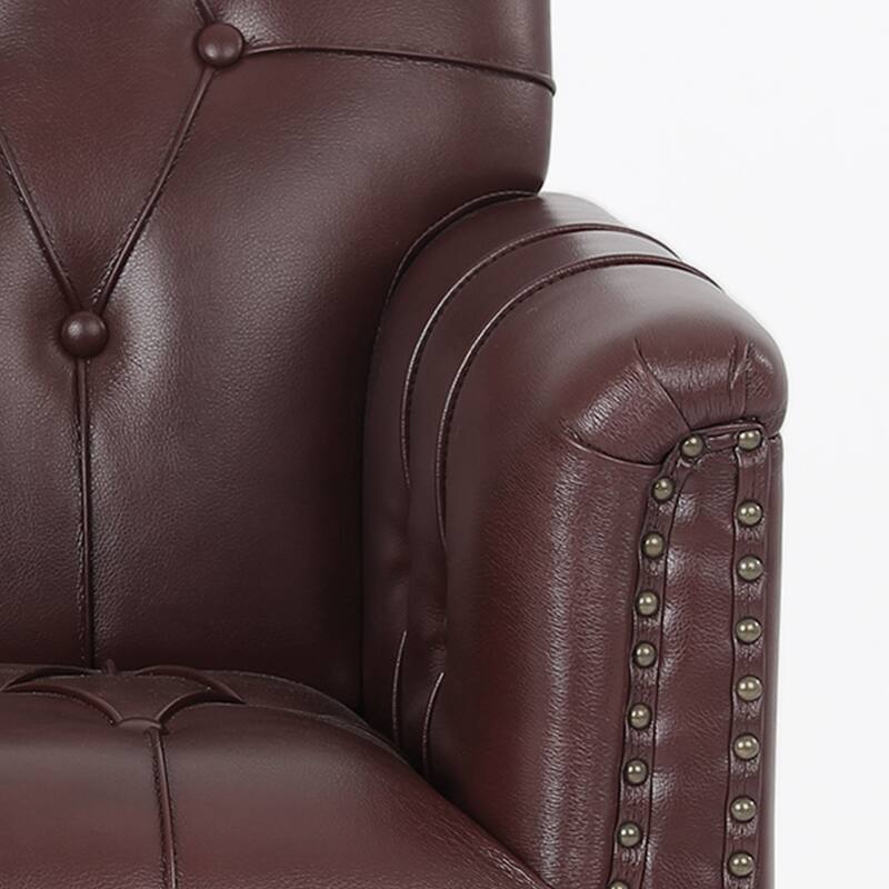 Traditional Faux Leather Tufted Accent Arm Chair with Nailhead Trim