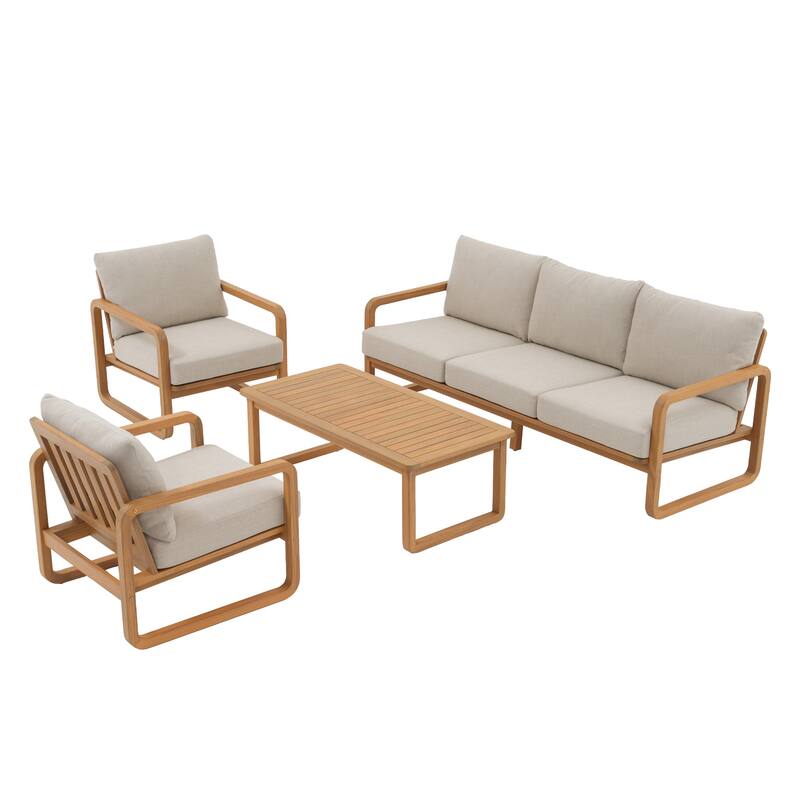 4-Piece Outdoor Conversation Set with Coffee Table in Acacia Wood