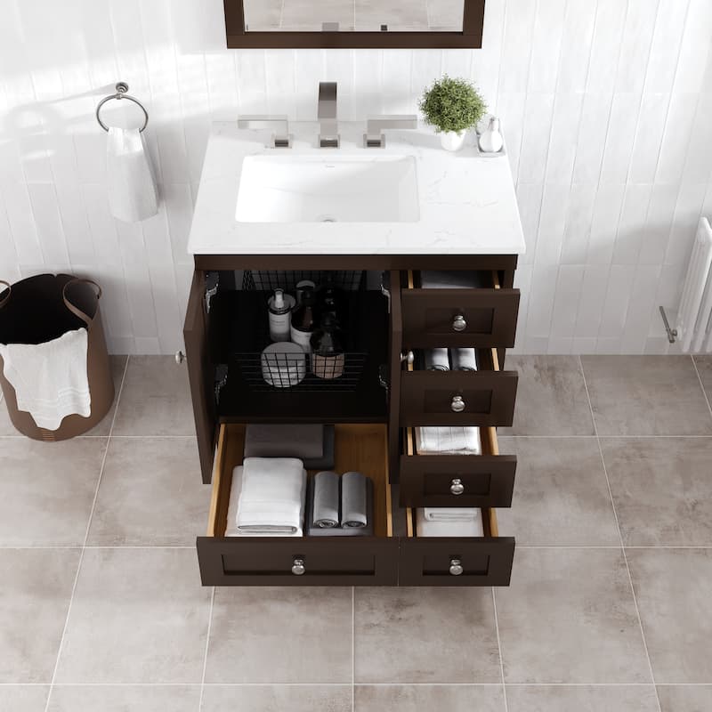 Eviva Acclaim 28 in. Bath Vanity with White Carrara Quartz Top