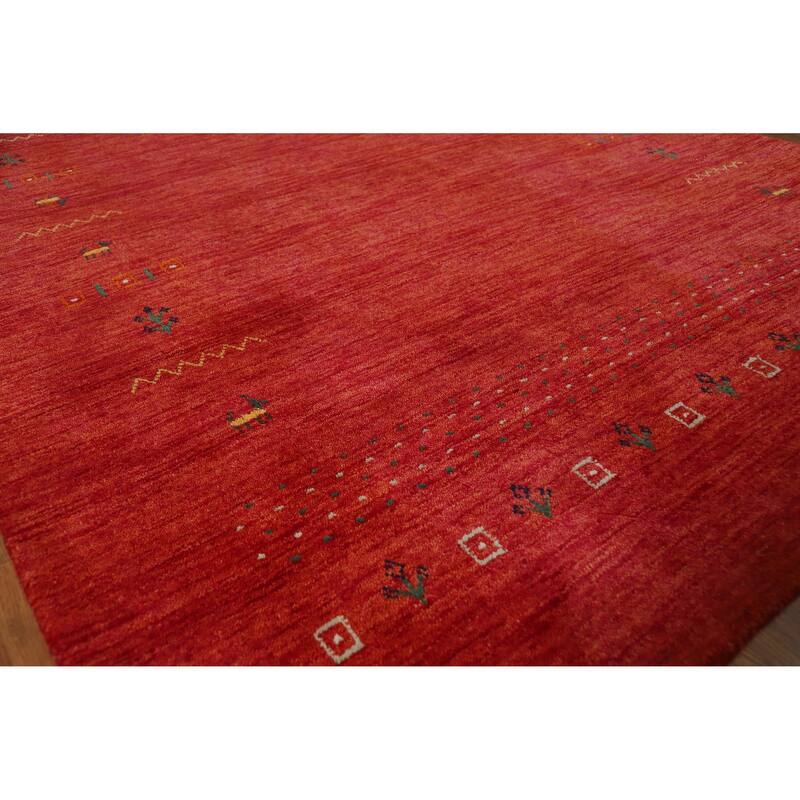 Hand Knotted Oriental 100% Wool Carpet Tribal Animal Pictorial Oranges & Rust Gabbeh Area Rug - 7' 8'' X 5' 5''