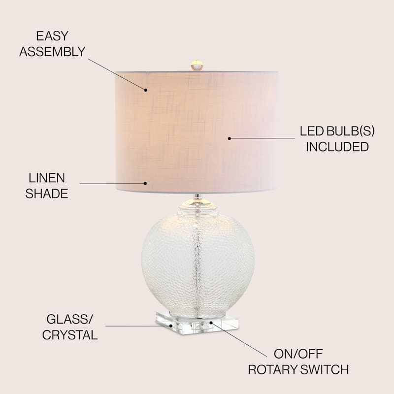 Lillian 24" Glass / Crystal LED Table Lamp, Clear by JONATHAN Y