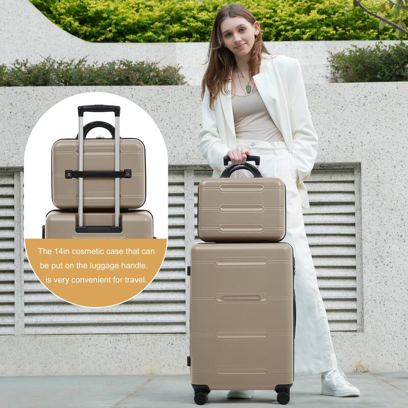 6 Piece Luggage Set, with Double Spinner Wheels Handle Password Lock, 14 IN Cosmetic Case 20/24/28 IN Luggages with Bag