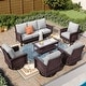preview thumbnail 93 of 99, MAISON ARTS Extra-Large Patio Wicker Sofa Conversation Set with Coffee Table, Oversize Seat with 5.5'' Thick Padded Cushion 7 Seats + 47'' Table - Grey