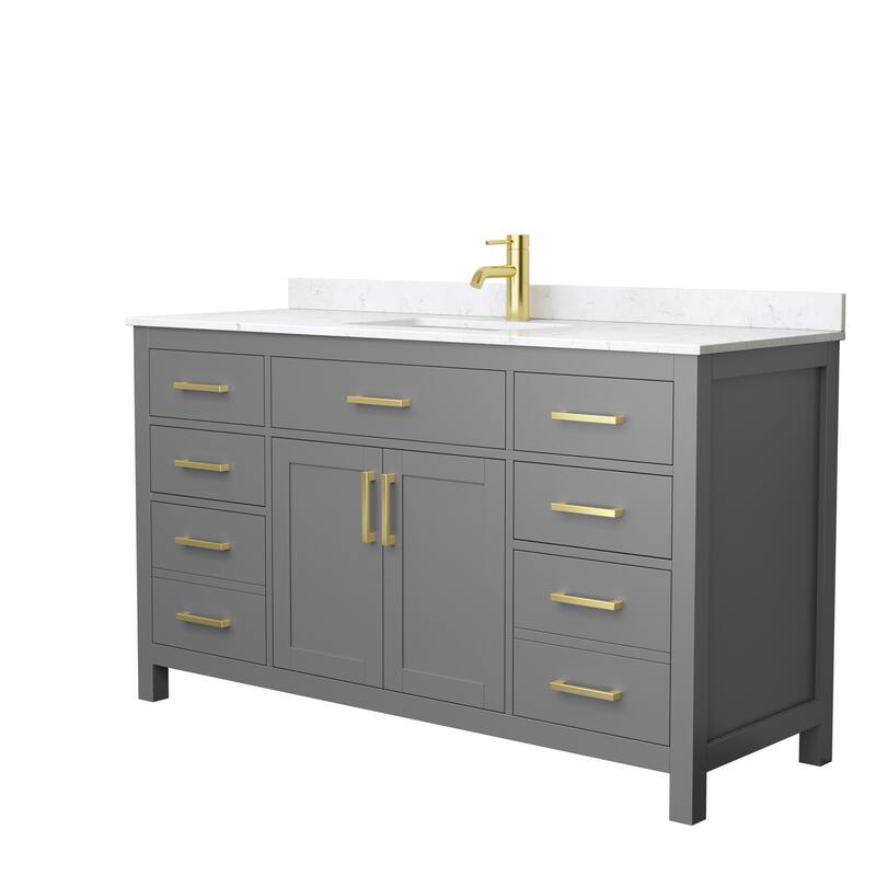 Beckett 60 Inch Single Vanity, Cultured Marble Top - Dark Gray, Gold Trim, Carrara Cultured Marble Top
