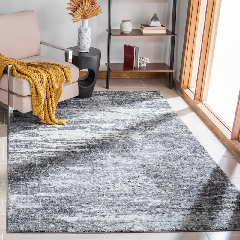 SAFAVIEH, Evoke Yukako Modern Abstract Distressed Rug - 6'7" x 9' - Ivory/Grey
