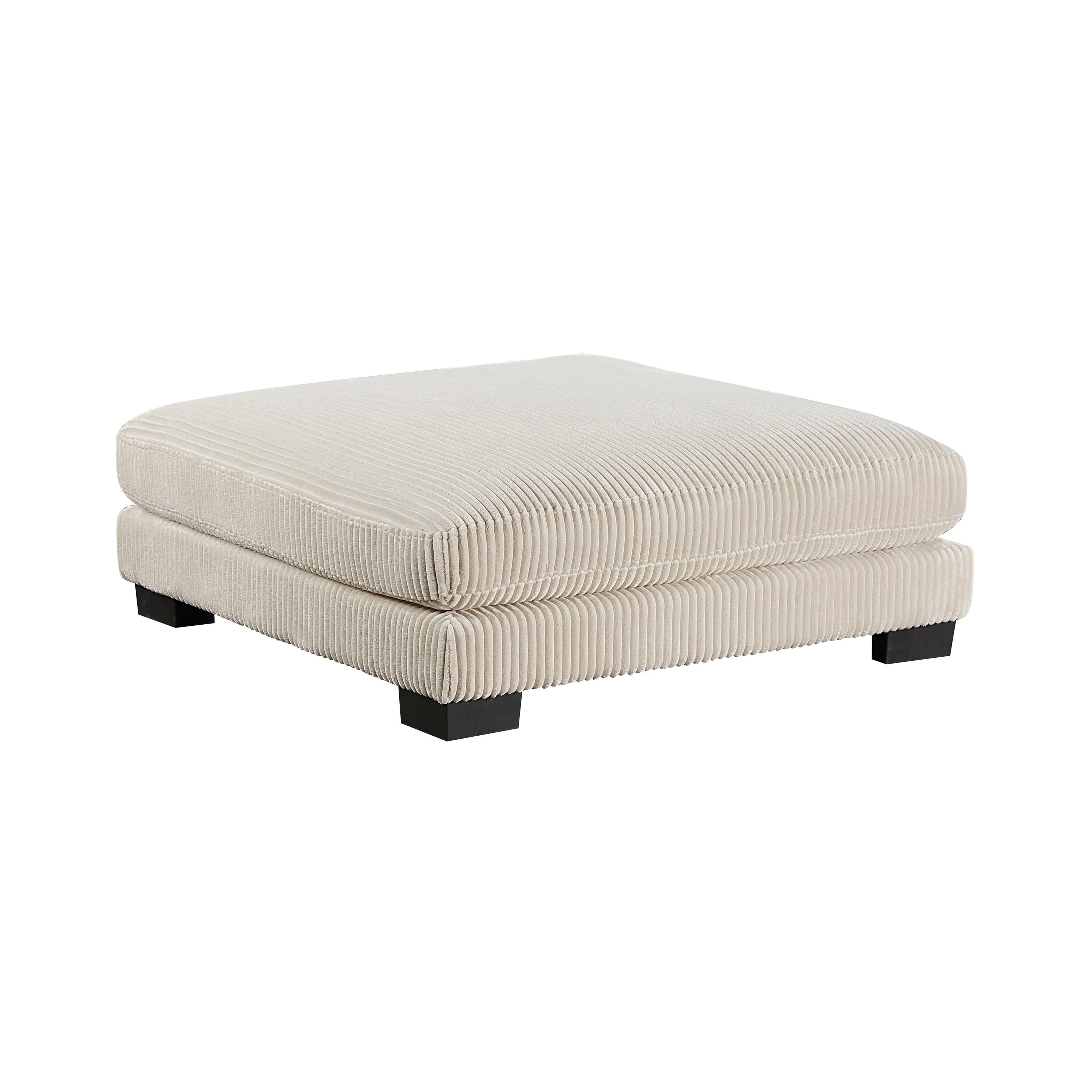 Rix 45 Inch Beige Corduroy Fabric Ottoman with Attached Seat Cushion & Wood Frame