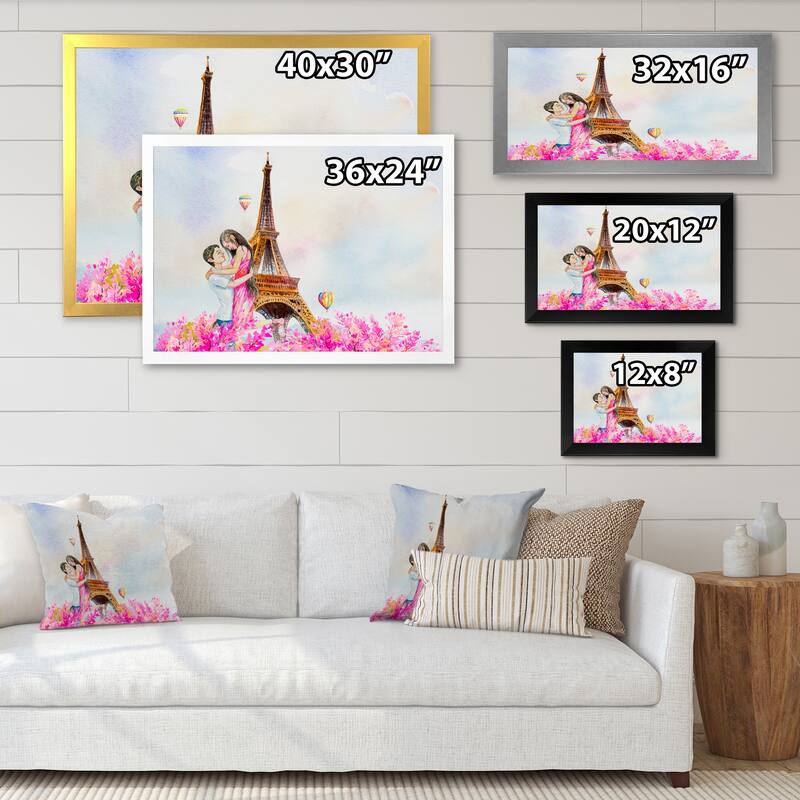 Designart "Romantic Couple In Love In Paris X" French Country Framed