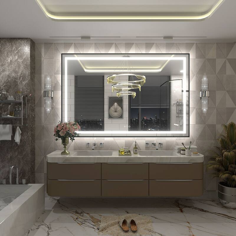 Black Metal Framed LED Front Light and Backlit Anti-Fog Wall Bathroom/ Vanity Mirror