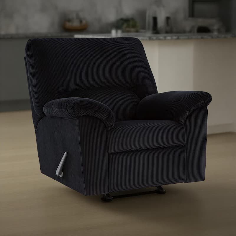 Simy Manual Recliner Accent Chair, 40 Inch Black Polyester Corduroy