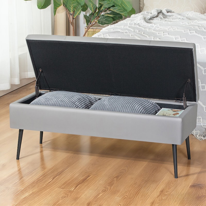 Adeco 42" Faux Leather Storage Bench with Lift-Top Lid