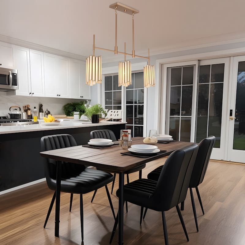 Tifany Moden Gold 3-Light Linear Chandelier Colored Glass Kitchen Island Lights - Deep Gold - L 30" x W 4.3" x H 17.3"