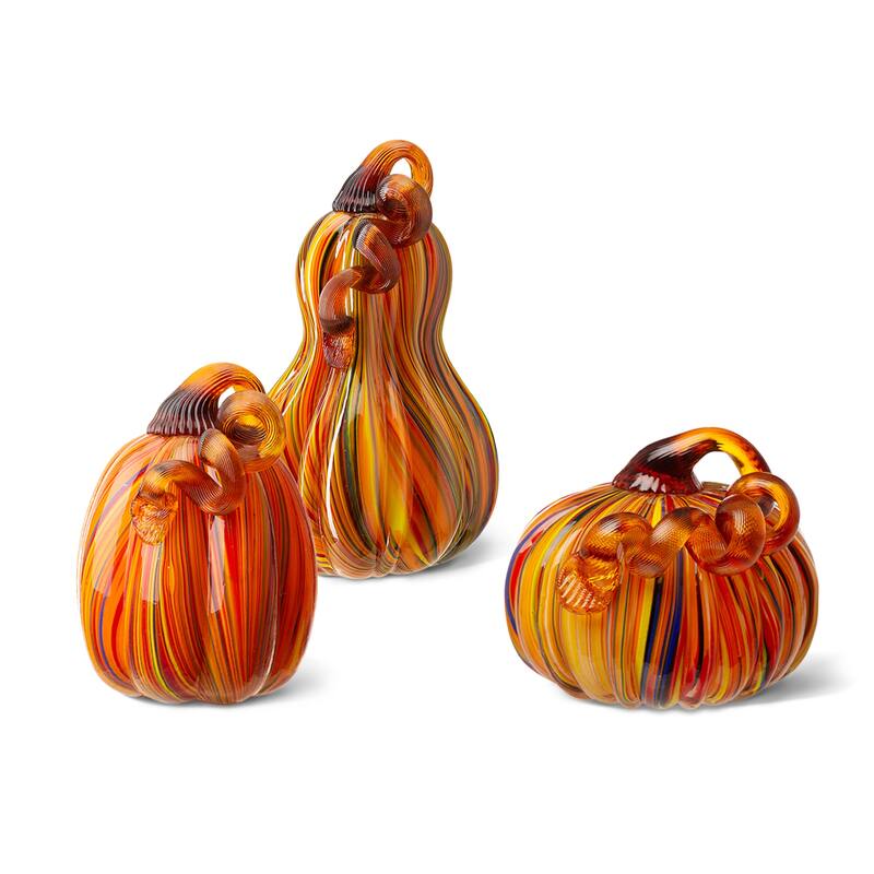 Glitzhome Fall Harvest Handblown Glass Pumpkins Set Thanksgiving Table Centerpieces