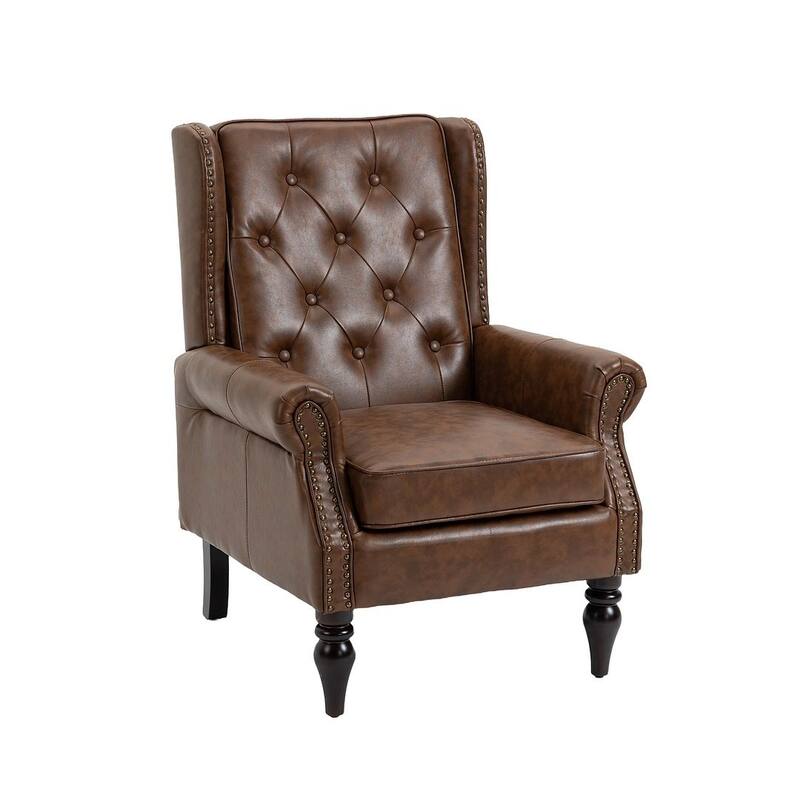 Transitional Wingback Accent Chair Armchair with Sturdy Wood Legs
