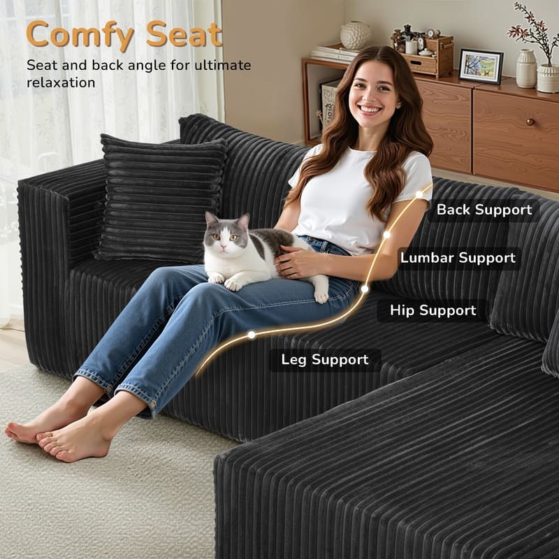 Modular Plush Sofa, All-Foam No Springs, Space-Saving for Living Room