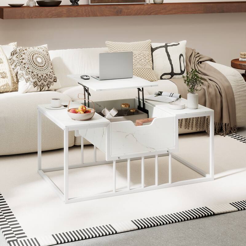 Gymax Lift-Top Coffee Table w/ Hidden Storage & Heavy-Duty Metal Frame