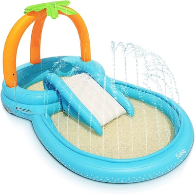 Sable Inflatable Play Center Wading Pool with Slide for Kids Children Garden Backyard 110'' x 71'' x 53'' - Green