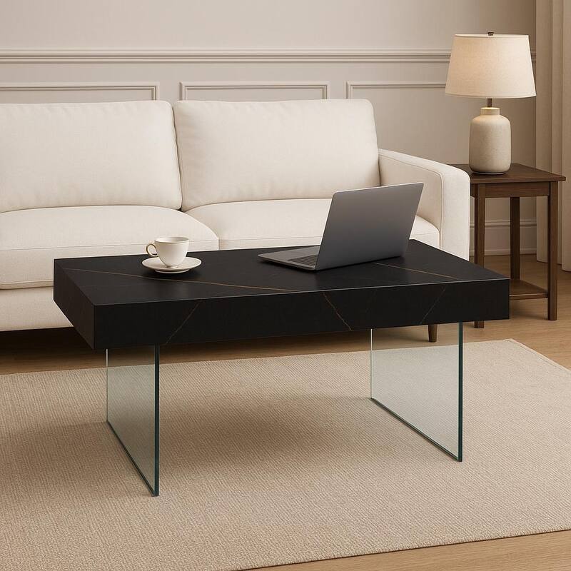 Strata Eclipse Coffee Table Marble Inspired Top Glass Decor