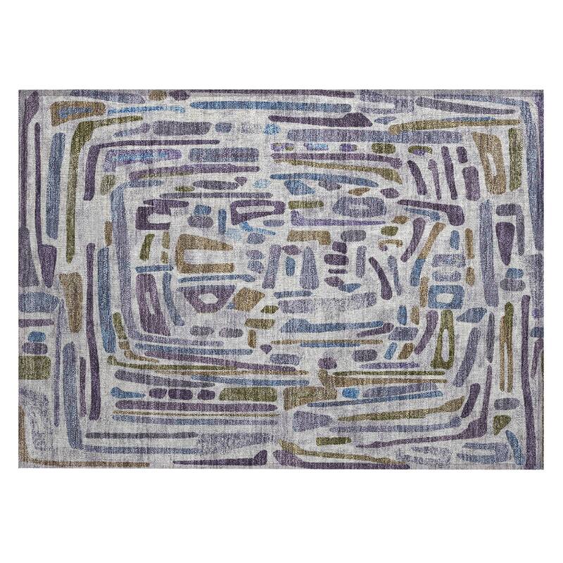 Machine Washable Indoor/ Outdoor Global Geo Chantille Rug