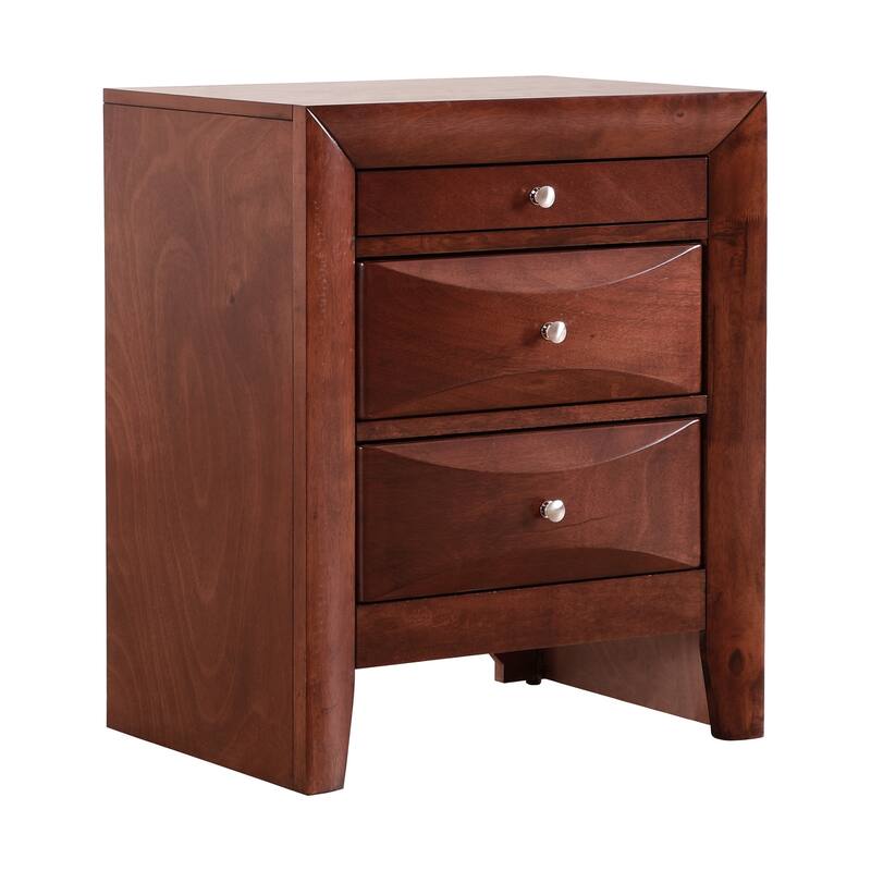 3-Drawer Cherry Nightstand with Dovetail Front and Back, 28 Inch Classic Wooden Bedroom Bedside Storage