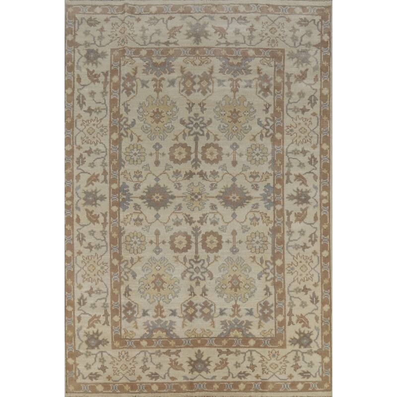 Earth Tone Oushak Indian Area Rug Handmade Bedroom Wool Carpet - 6'2" x 8'9"