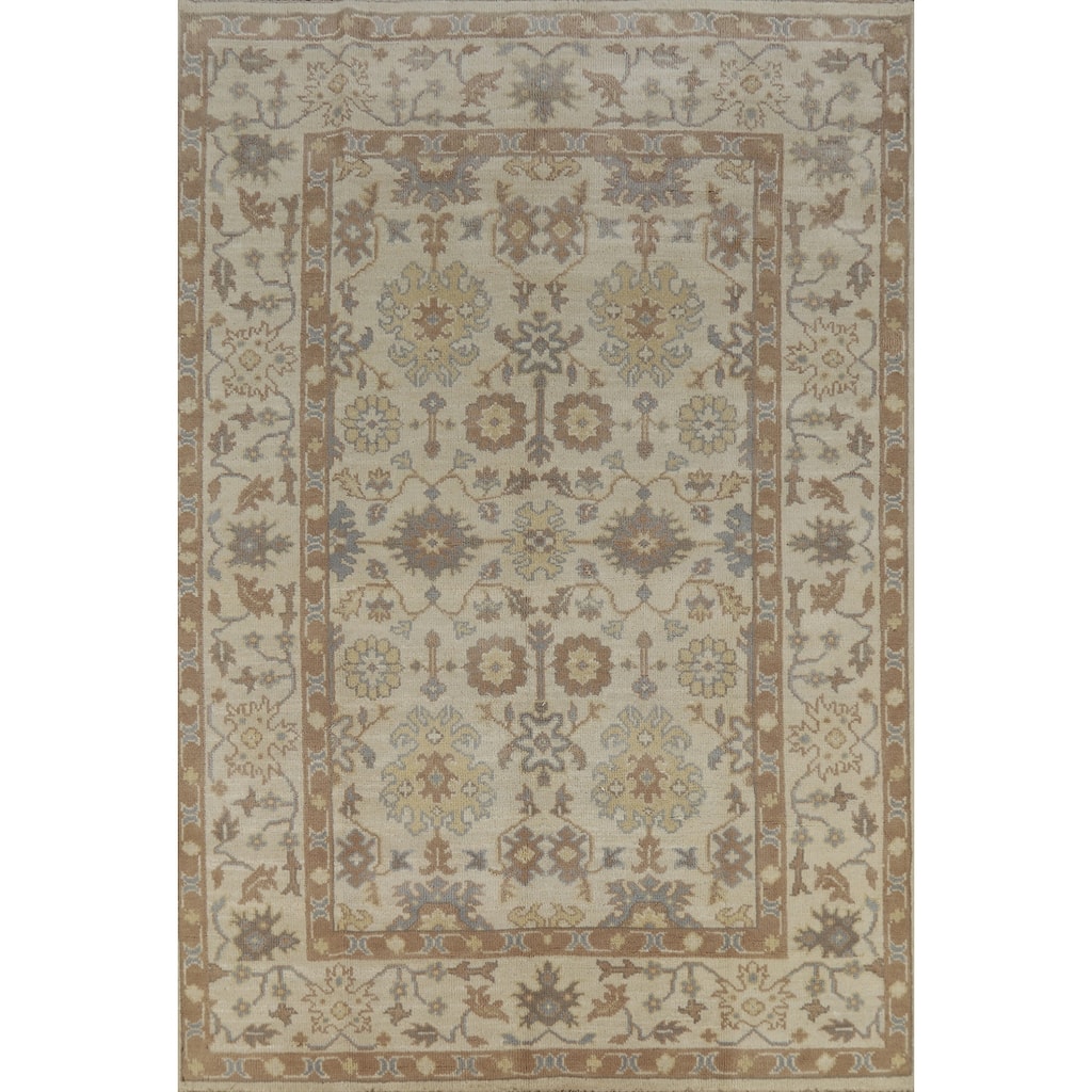Earth Tone Oushak Indian Area Rug Handmade Bedroom Wool Carpet - 6'2" x 8'9"
