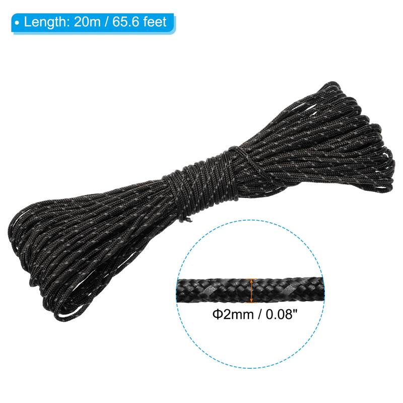 Reflective Guyline Camping Paracord Tent Cord Guyline Rope - Black - 2mm