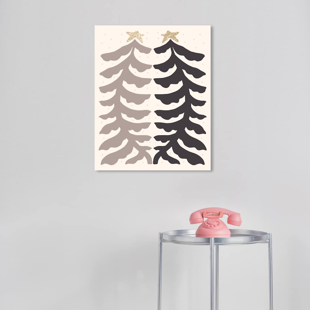 Wynwood Studio Canvas Holiday and Seasonal Ferns as Pines with Glitter Gray Glam Wall Art Canvas Print