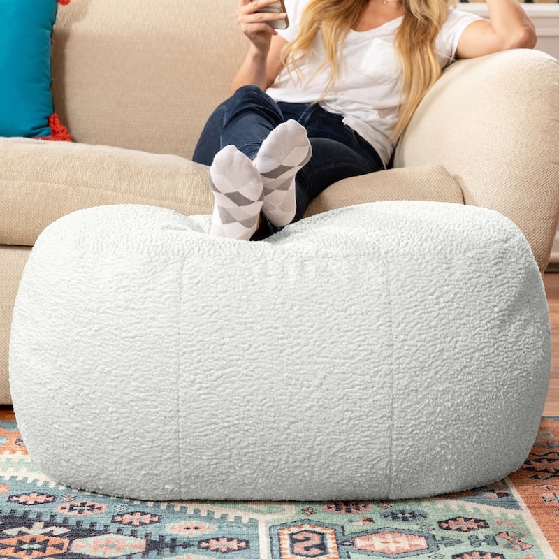 Jaxx Ellis Pouf - Modern Shearling Faux-Lamb Plush Fleece Ottoman - Oval - Cloud