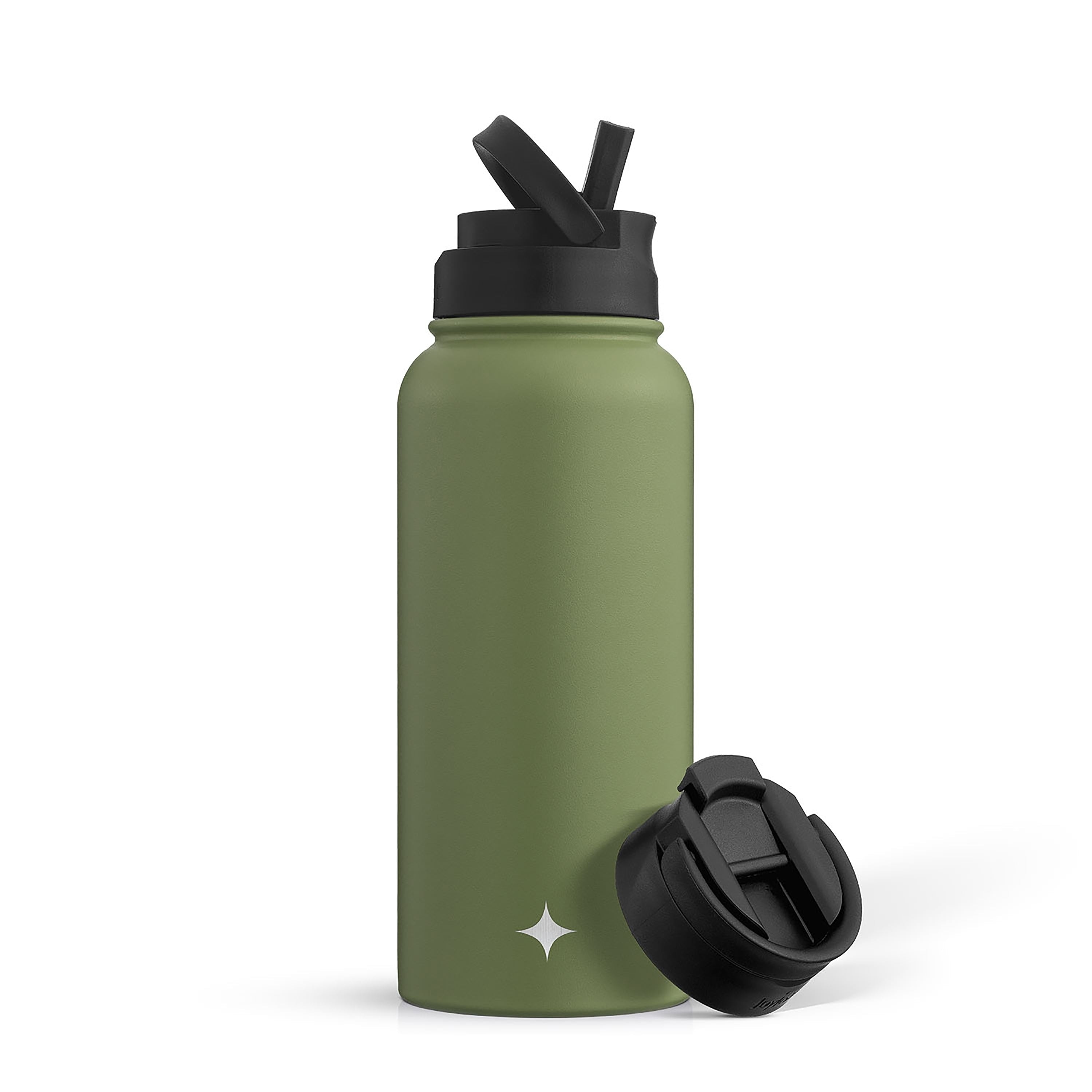JoyJolt Vacuum Insulated Stainless Steel Water Bottle with Flip Lid & Sport Straw Lid - 32 oz