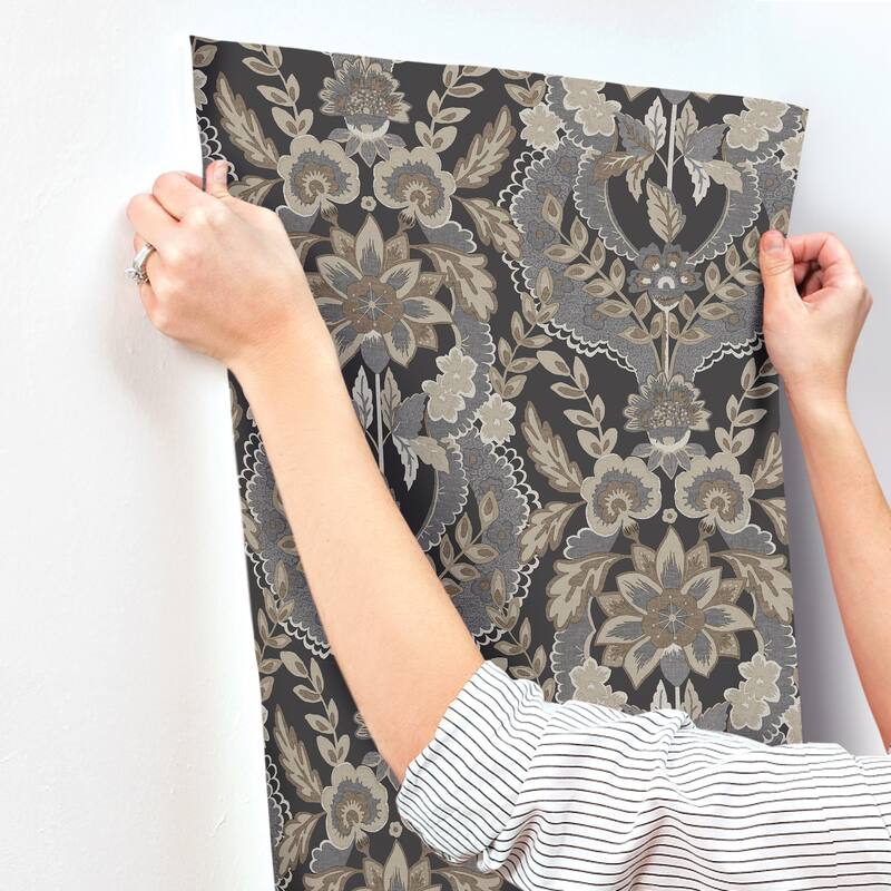 Chris Loves Julia x A-Street Prints Collins Charcoal Damask Wallpaper