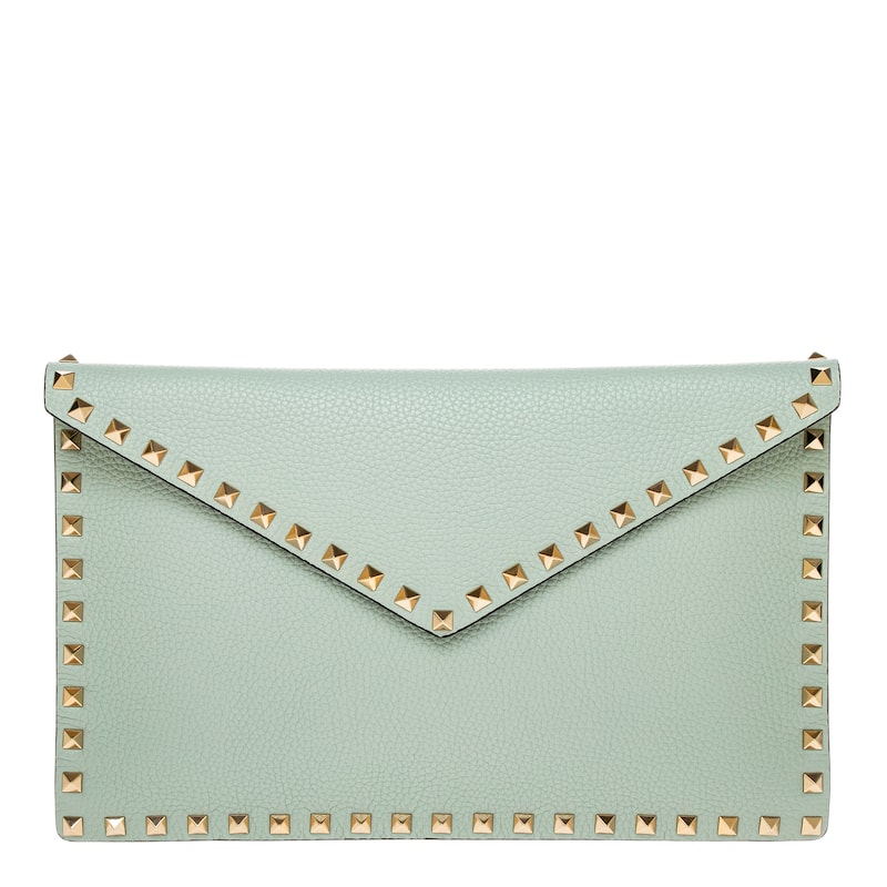 Valentino Rockstud Grainy Calfskin Envelope Pouch - Grey - Grey