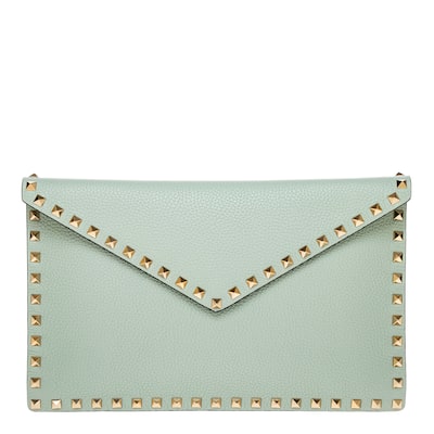 Valentino Rockstud Grainy Calfskin Envelope Pouch - Grey