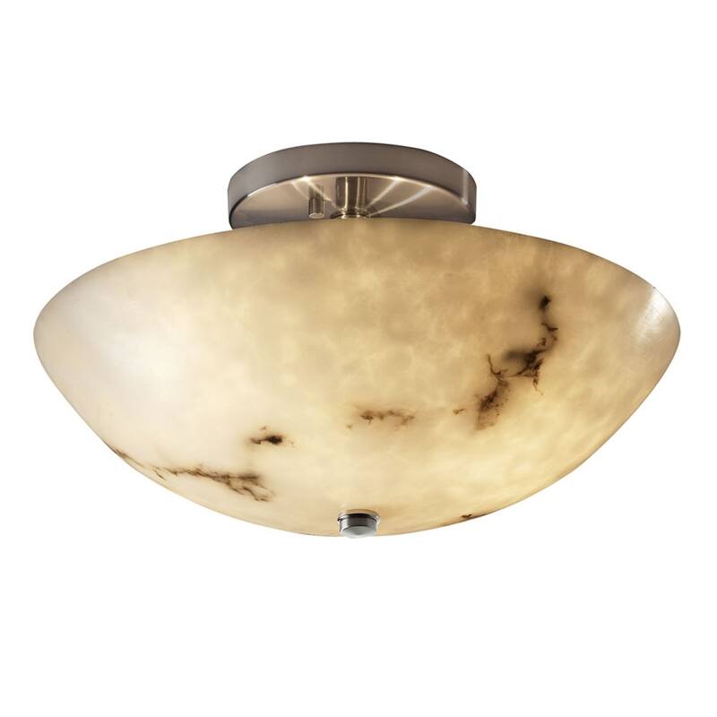 Justice Design LumenAria 2-light Brushed Nickel Round Bowl Semi-flush, Faux Alabaster Shade