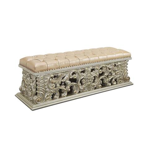 Faux Leather Upholstered Bench in Antique Gold Finish