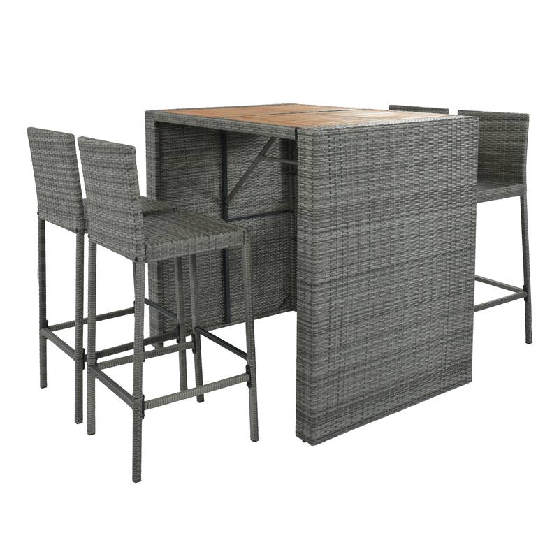 5 Pcs Outdoor Rattan Dining Table and Chairs Set, Patio Conversation Furniture Sets with Height Table and 4 Chairs