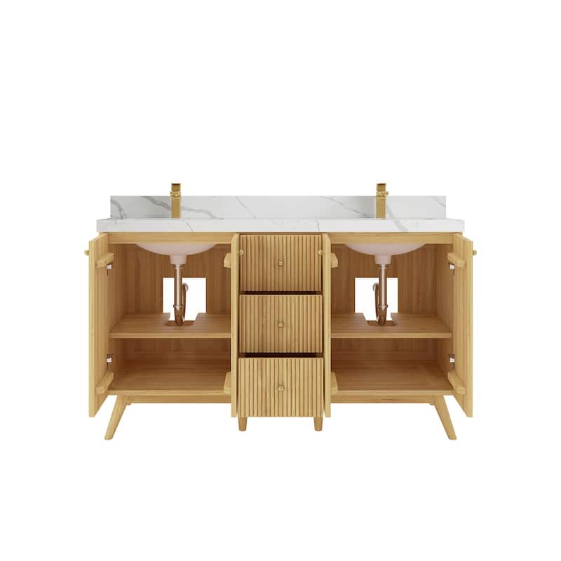 Willow Collections 60 in. W x 22 in. D Pasadena Solid Teak Double Sink Bathroom Vanity with Countertop
