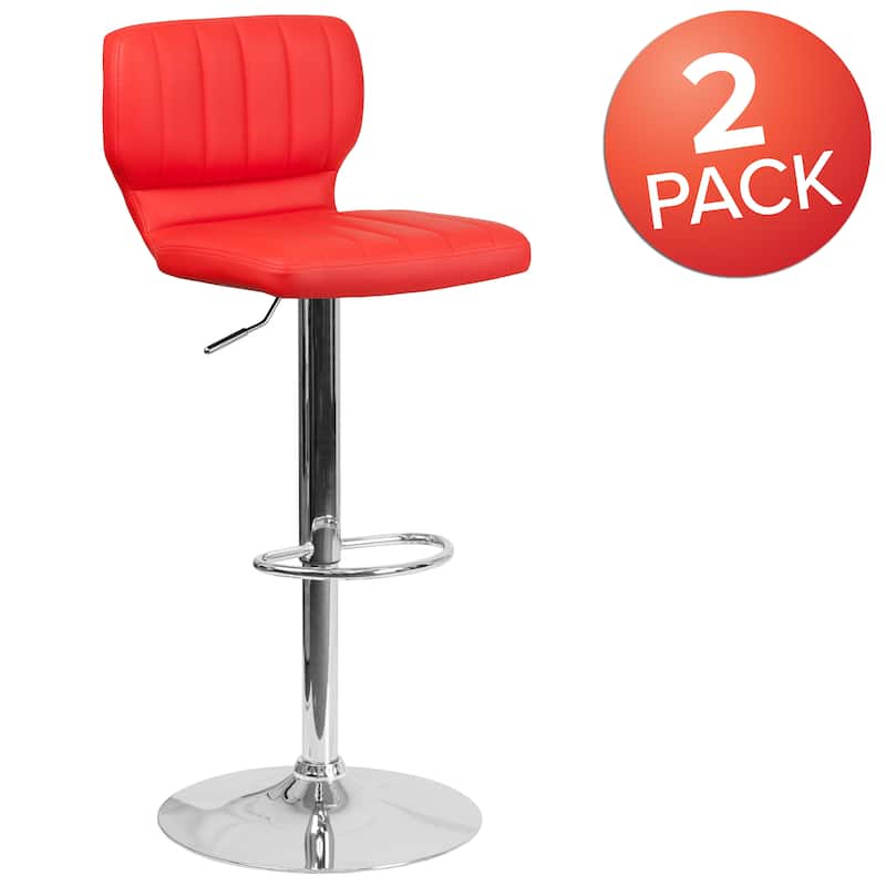 Vinyl Adjustable Barstool with Vertical Stitch Back (Set of 2)