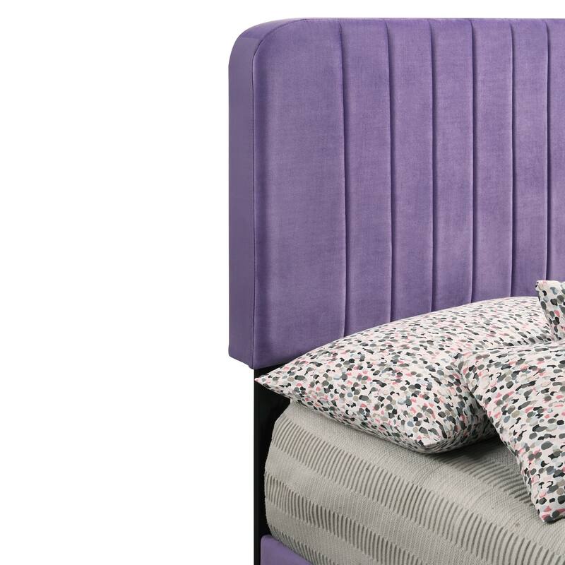 Velvet Channel Tufted Upholstered Twin Panel Bed - 81" - Purple