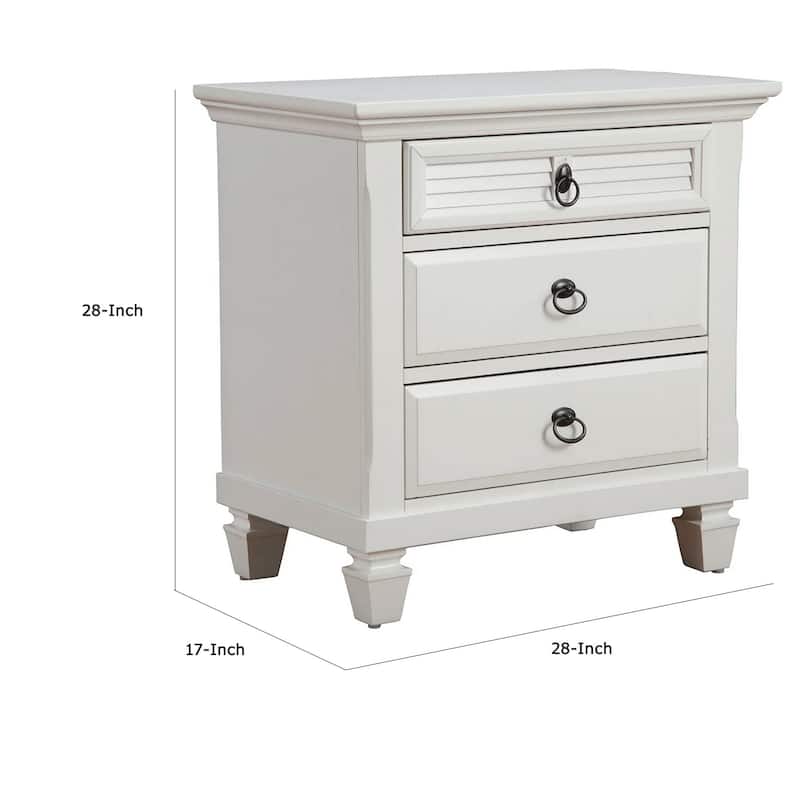 Pine Wood 3 Drawer Nightstand in White