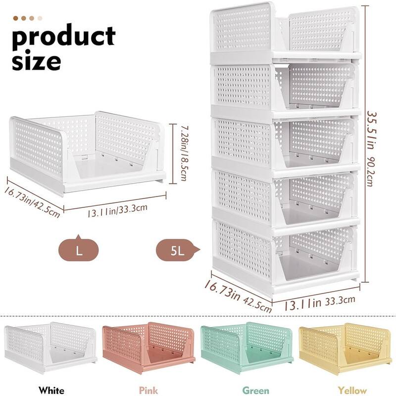 5 Pack Stackable Closet Storage Basket