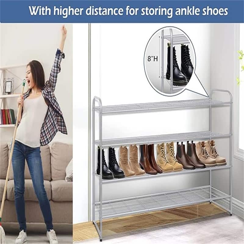 4-Tier Long Shoe Rack - 11.4"D x 43"W x 32.4"H