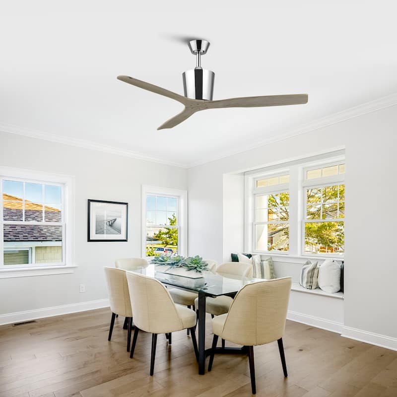 54" Farmhouse Solid Wood 3-Blade DC Reversible Ceiling Fan with Remote, No Light
