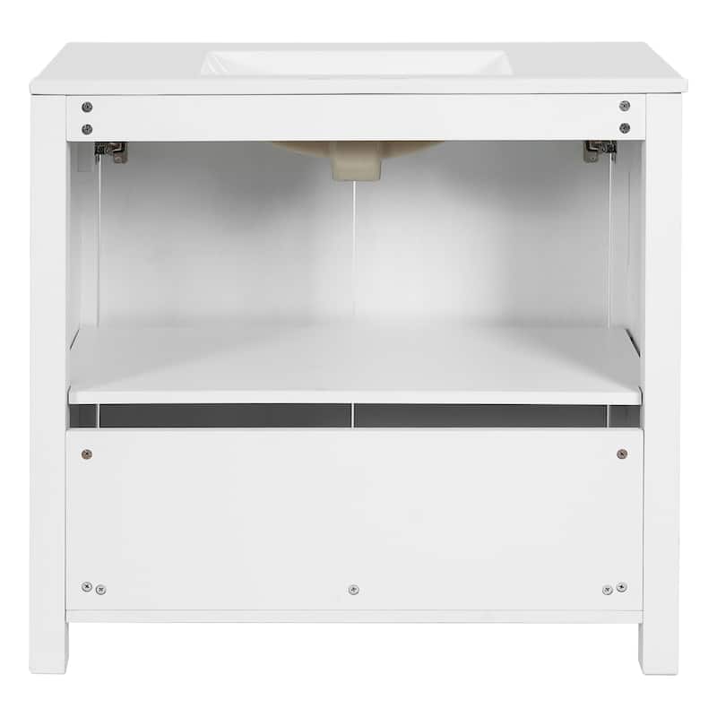 36" Bathroom Vanity Organizer with Ceramic Sink, Set Bathroom Storage Cabinet,Antique White